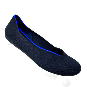 Rothys Flat Round Toe Ballet Flat Womens 8 Knit Black Blue Halo Slip On Travel